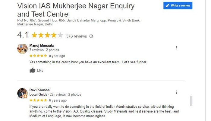 Vision IAS Coaching Reviews
