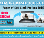 Memory Based Question Paper of SBI CLERK Prelims 2016