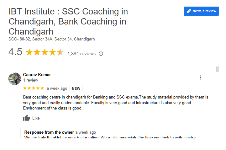 IBT BANK & SSC Coaching in Chandigarh google Reviews