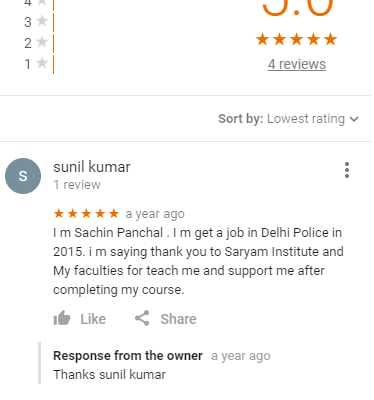 Saryam Institute SSC Coaching Delhi Reviews