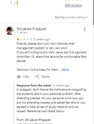 Vani Institute GATE Coaching Bangalore Reviews