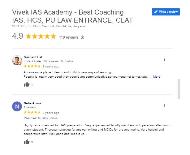 Vivek IAS Coaching in Chandigarh Review