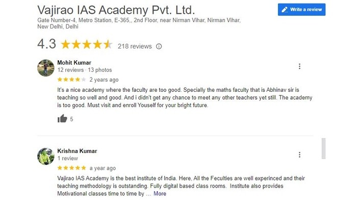 Vajirao IAS Academy Review