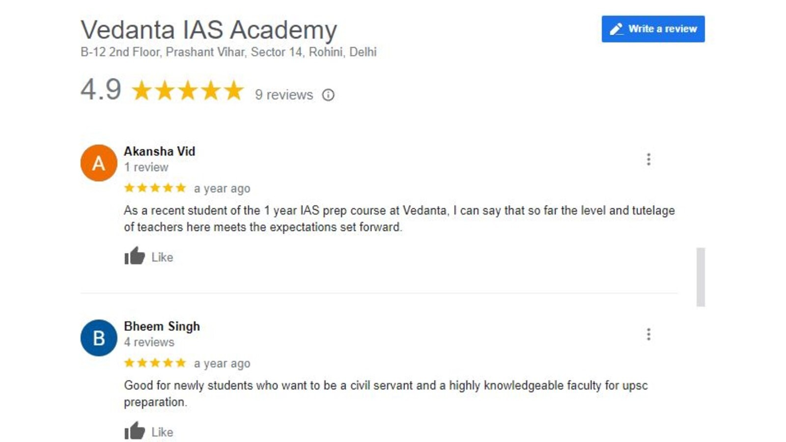 Vedanta IAS Academy Reviews