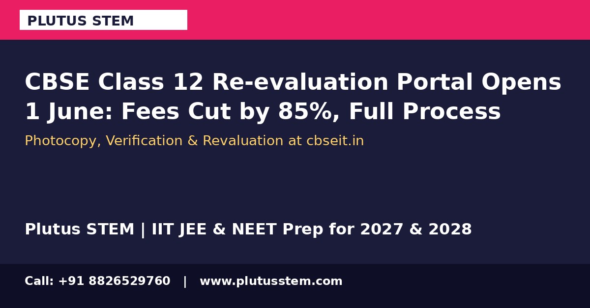 CBSE Class 12 re-evaluation portal opens June 1 Plutus STEM banner
