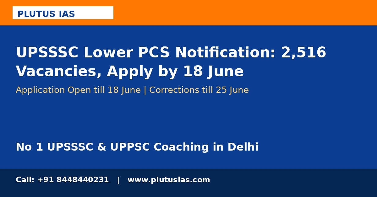 UPSSSC Lower PCS notification 2516 vacancies Plutus IAS banner