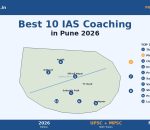Best IAS coaching institutes in Pune 2026 banner — 10 institute pins across Sadashiv Peth, Kothrud, Aundh, Shivaji Nagar