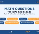 Math Questions for IBPS Exam 2026 banner — 8 topic blocks for PO Clerk RRB SO