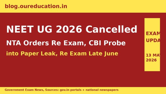 NEET UG 2026 Cancelled by NTA banner with CBI probe and re exam late June update