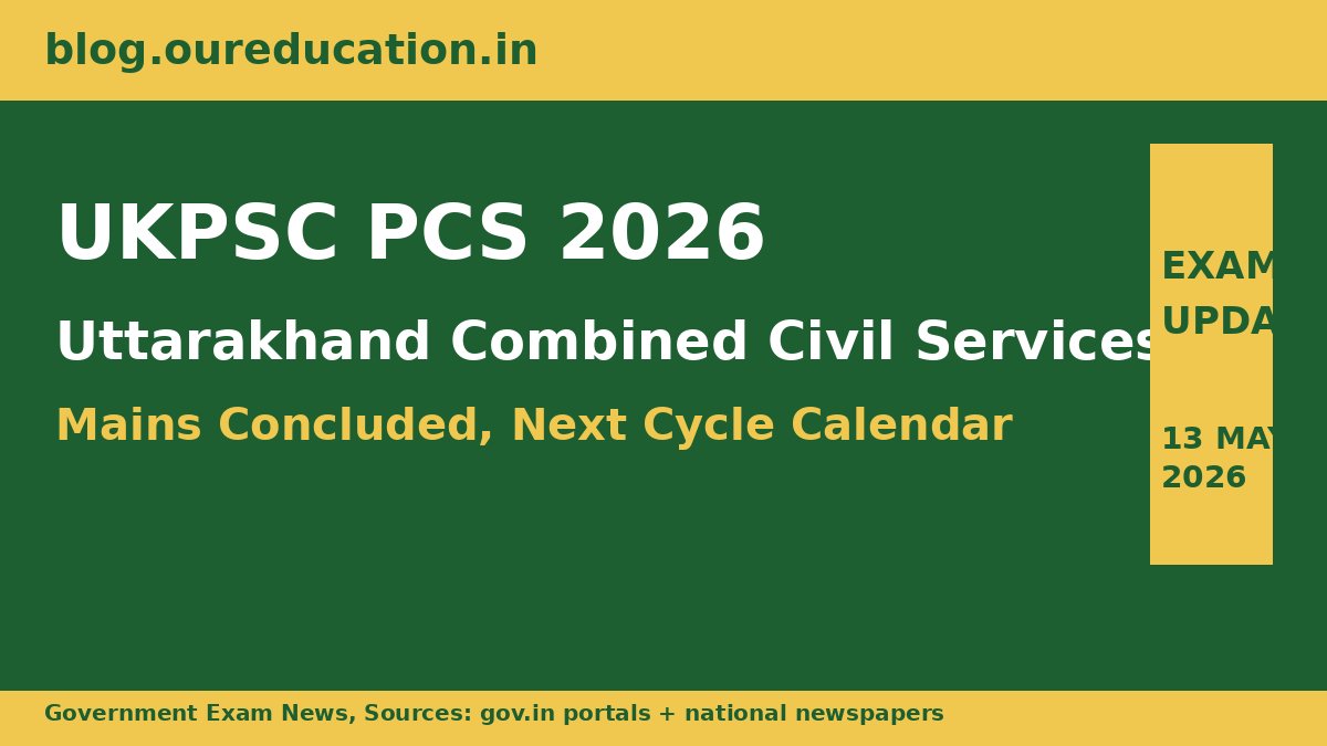 UKPSC PCS 2026 update banner for Uttarakhand Combined Civil Services Mains and next cycle calendar