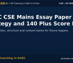UPSC CSE Mains Essay Paper strategy infographic with PlutusIAS branding