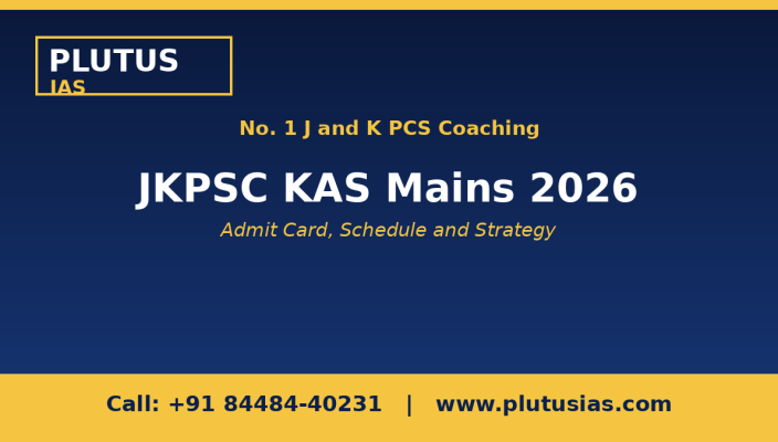 JKPSC KAS Mains 2026 schedule banner by Plutus IAS for J and K PCS aspirants