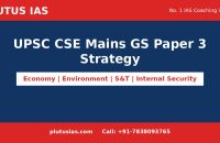 Plutus IAS banner for UPSC CSE Mains GS Paper 3 strategy covering Economy, Environment, Science and Technology and Internal Security