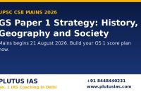 UPSC CSE Mains GS Paper 1 strategy banner by Plutus IAS, No 1 IAS coaching in Delhi, phone 8448440231
