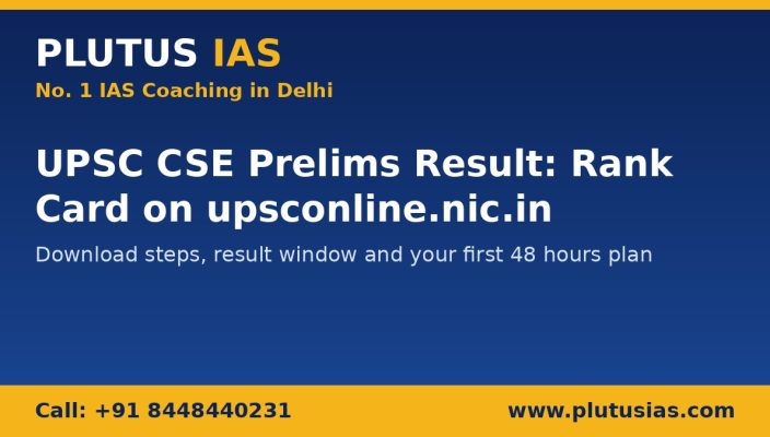 UPSC CSE prelims result rank card download guide by Plutus IAS, the number one IAS coaching in Delhi