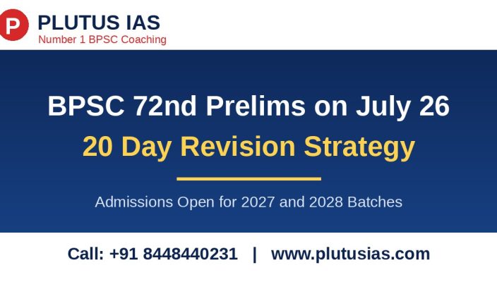 BPSC 72nd prelims 20 day revision strategy banner by Plutus IAS, number one BPSC coaching