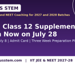CBSE Class 12 supplementary exam new date and preparation plan banner with Plutus STEM, best IIT JEE and NEET coaching for 2027 and 2028