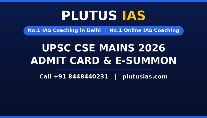 UPSC CSE Mains admit card 2026 update banner by Plutus IAS