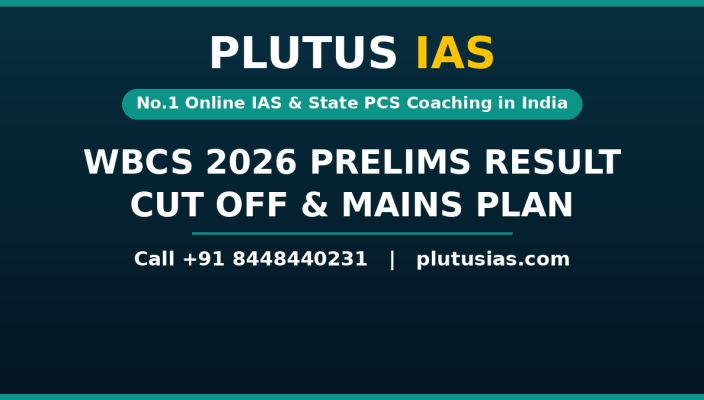 WBCS Prelims result 2026 cut off and mains plan banner by Plutus IAS