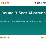 JoSAA Round 3 seat allotment guide banner by Plutus STEM for IIT JEE and NEET 2027 and 2028