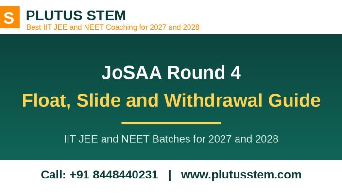 JoSAA round 4 float slide and withdrawal guide banner by Plutus STEM for IIT JEE and NEET