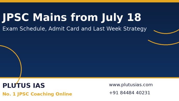 JPSC Mains exam schedule and strategy banner by Plutus IAS, the number one JPSC coaching online