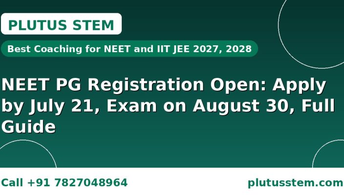 NEET PG registration open till July 21 with application steps and eight week study plan, banner by PlutusStem NEET and IIT JEE coaching