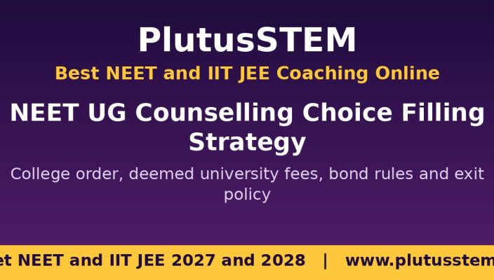 NEET UG counselling choice filling strategy banner by PlutusSTEM for NEET and IIT JEE 2027 and 2028