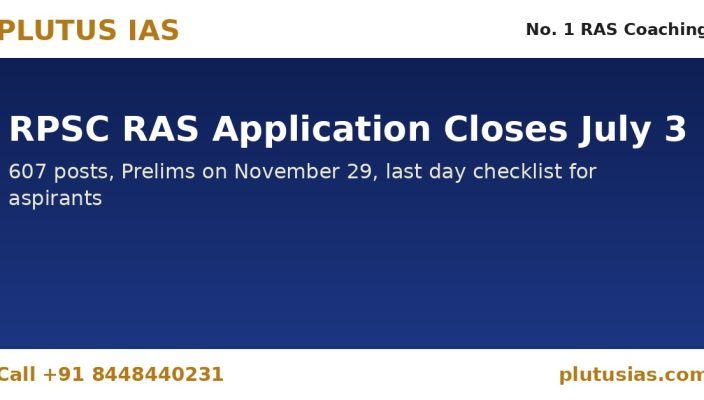RPSC RAS application closes July 3 banner by Plutus IAS, No. 1 RAS coaching