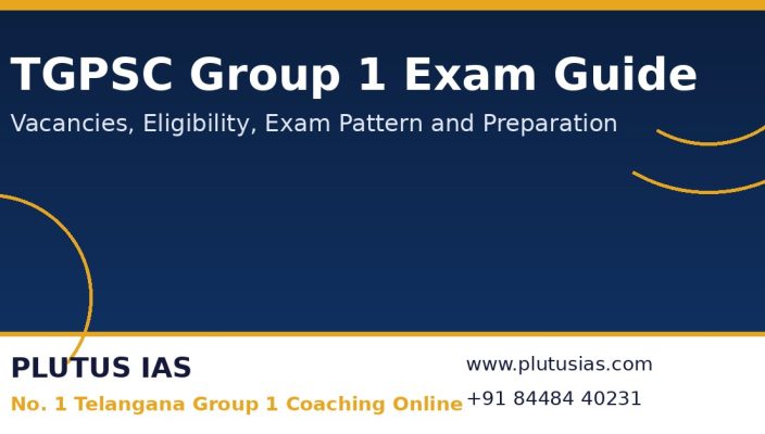 TGPSC Group 1 exam guide banner by Plutus IAS, the number one Telangana Group 1 coaching online